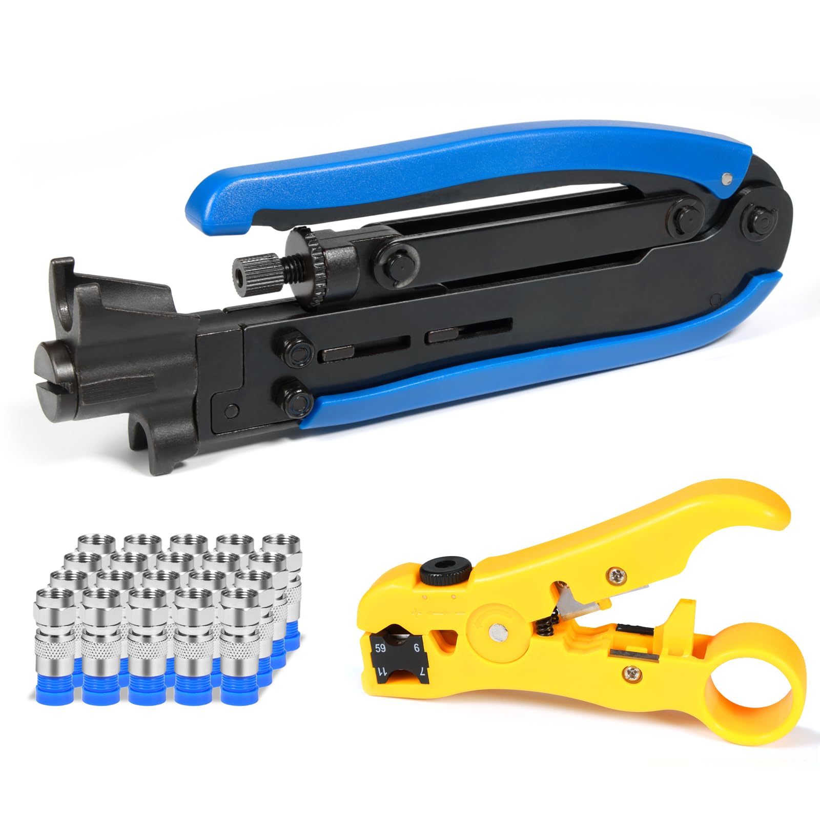 Hiija RG6 compression tool front view for durable coax installations