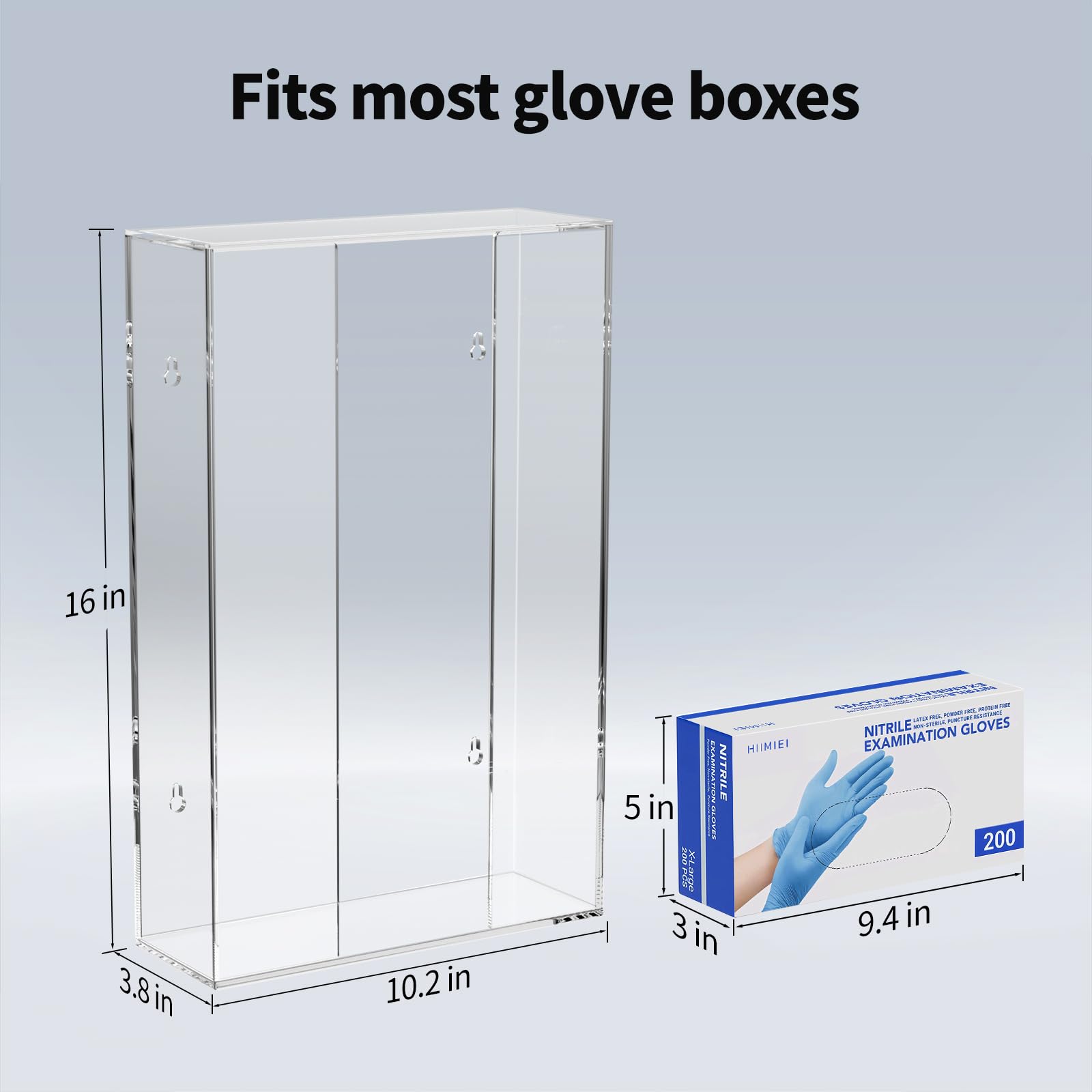 HIIMIEI acrylic glove dispenser horizontal install image for wall or counter