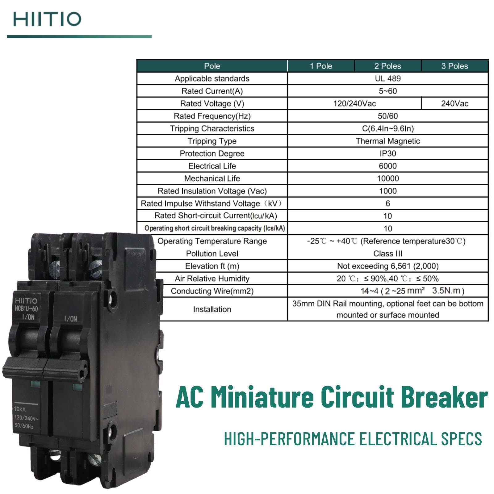 HIITIO 60A DIN rail mount emphasizing space-saving installation