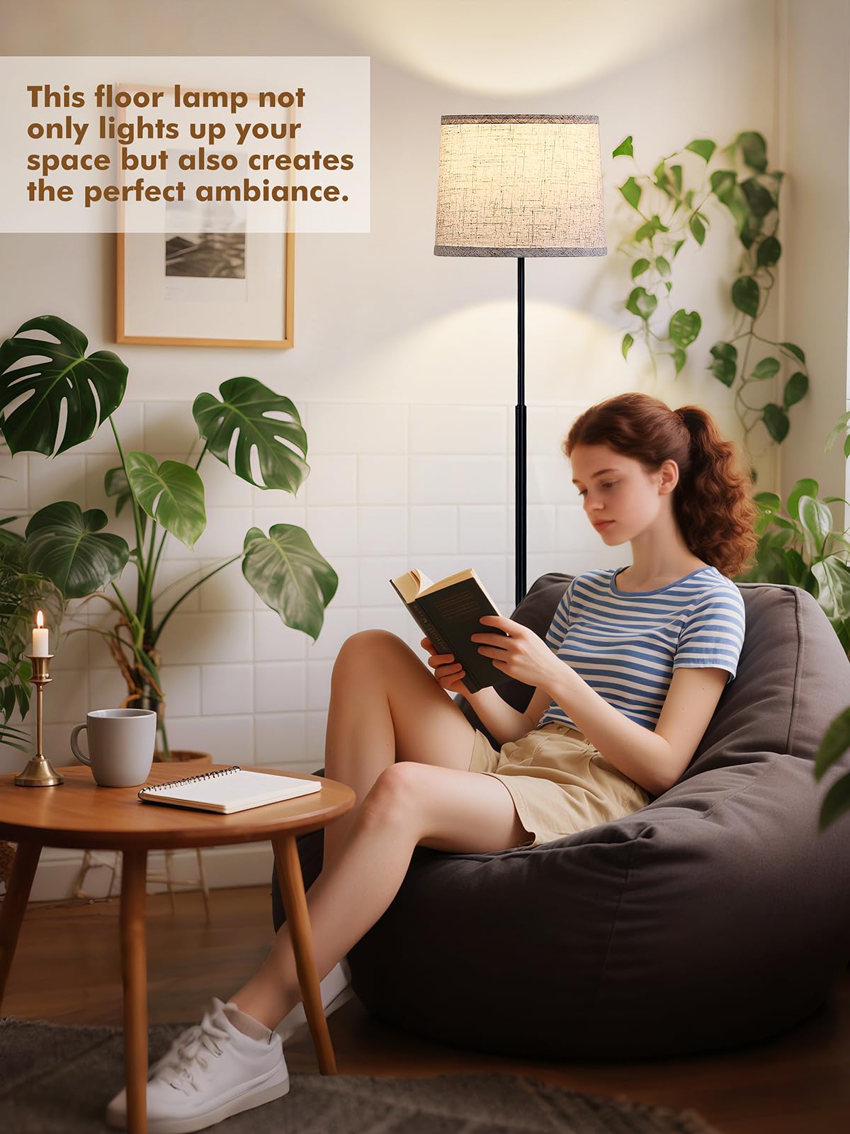 Hikczc bedroom ambience with soft light from tall floor lamp