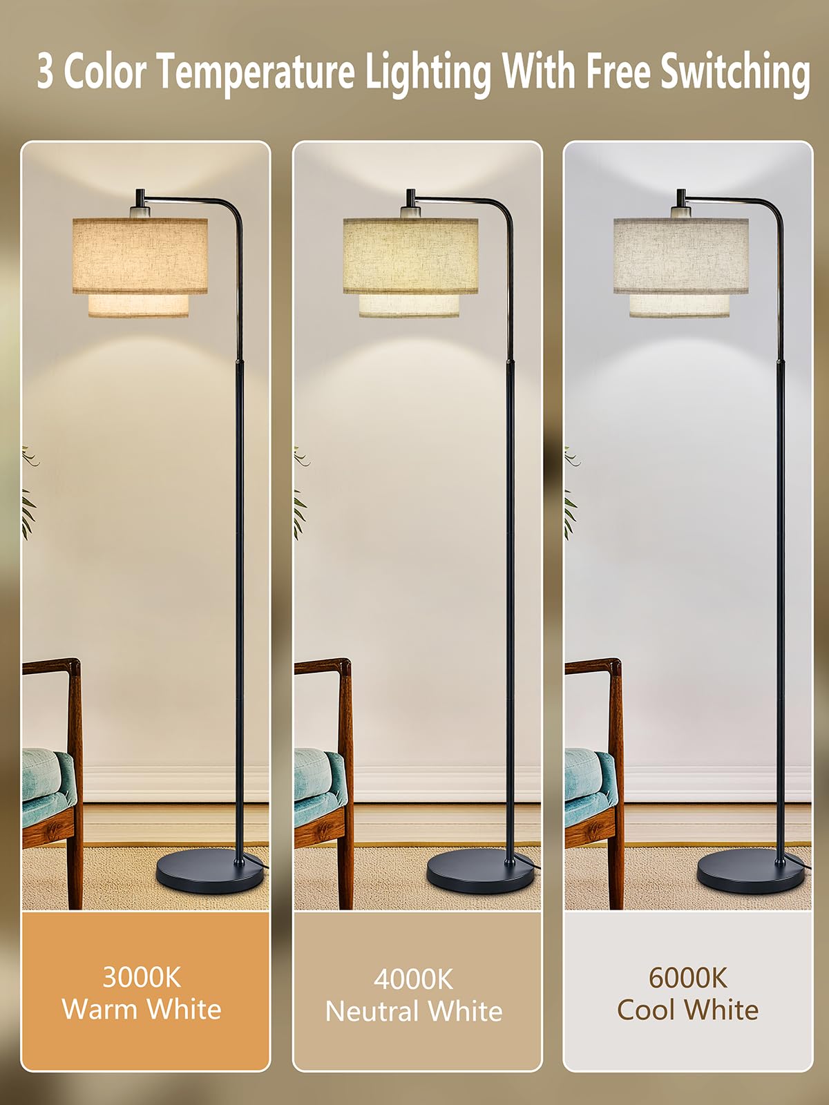 Hikczc large linen shade adds ambient lighting and sophisticated texture.