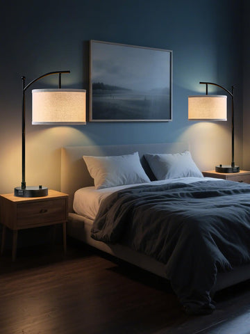Hikczc table lamp with two included 9W LEDs for immediate use