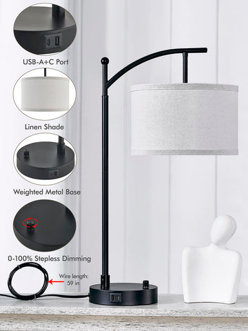 Hikczc lamp showing USB-C and USB-A ports for device charging