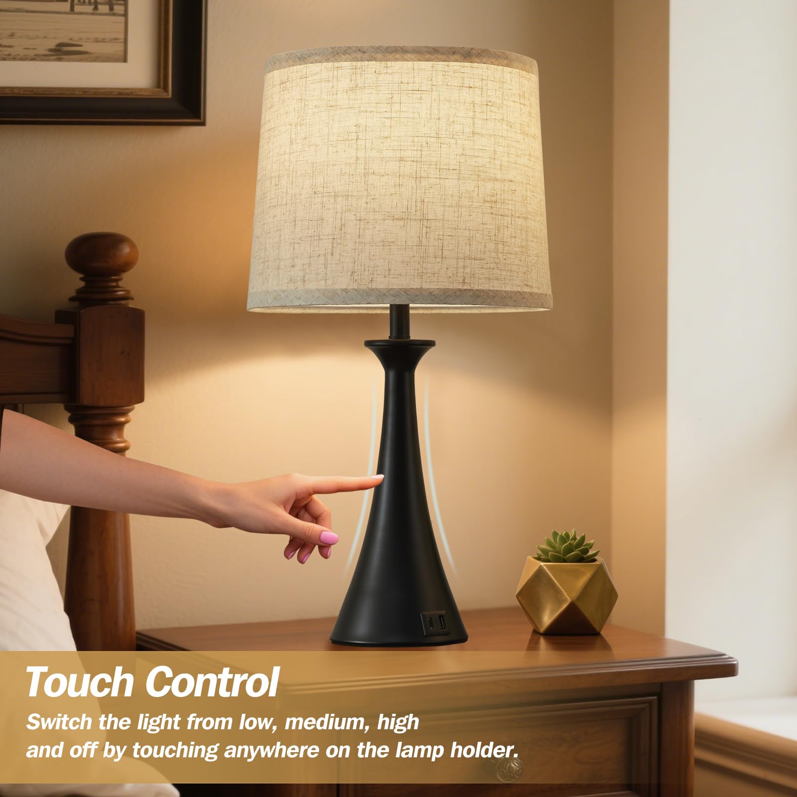 Hikczc bedside lamp on a nightstand beside a book and coffee