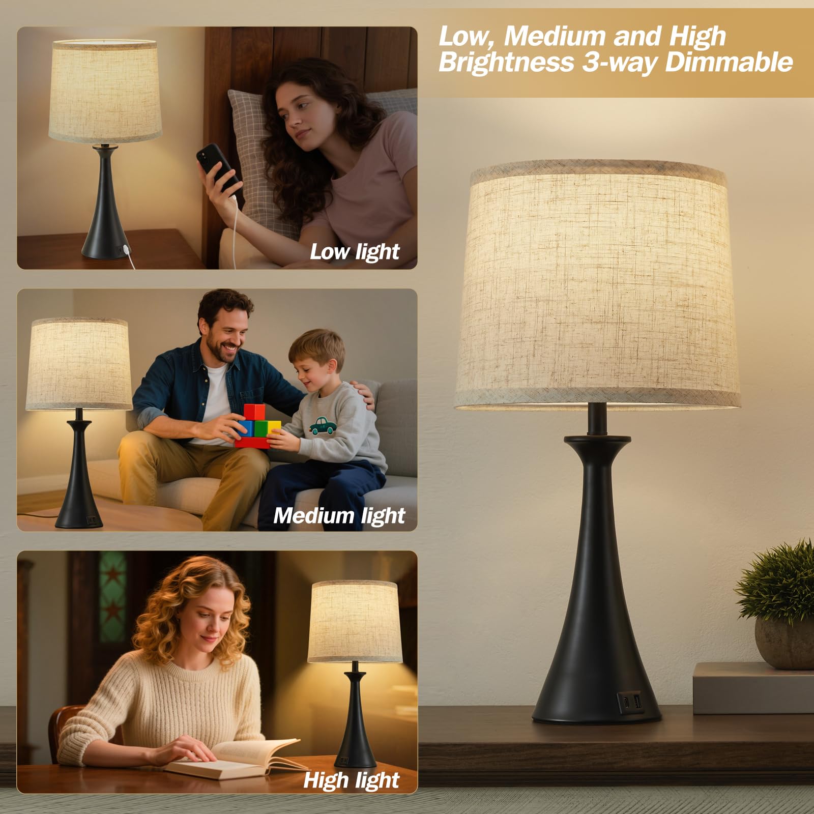 Hikczc lamp showing USB-A and USB-C ports for convenient device charging
