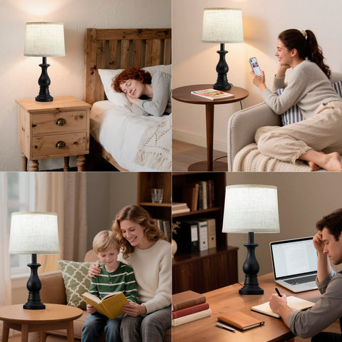 Hikczc black-finish table lamp blends with modern and rustic interiors