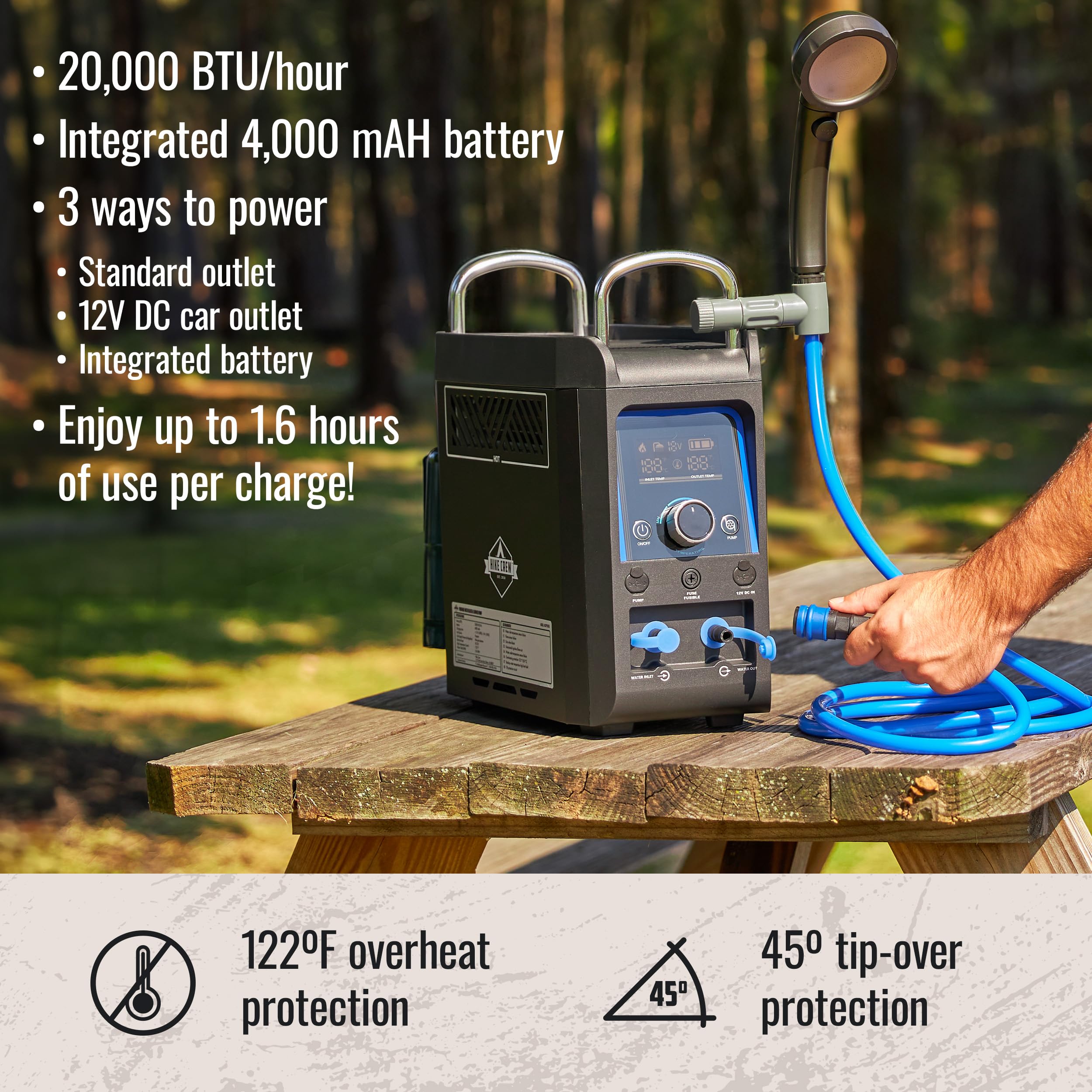Hike Crew heating unit with easy grip handles for portability