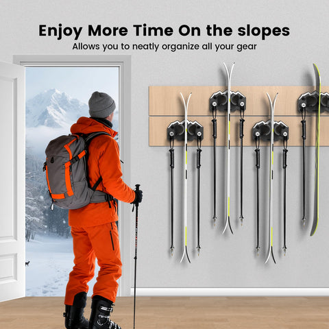 Hikeen Ski & Snowboard Wall Mount includes hardware and templates for quick installation.