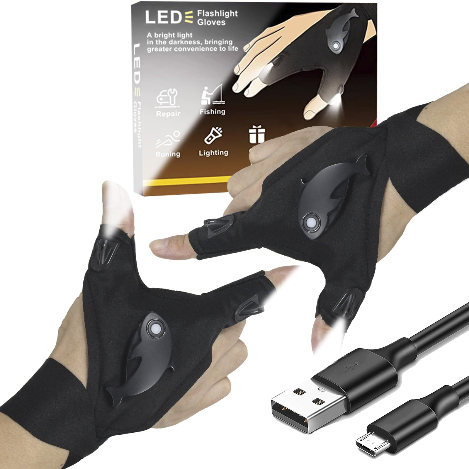 HikooLSS package includes two gloves and two charging cables.