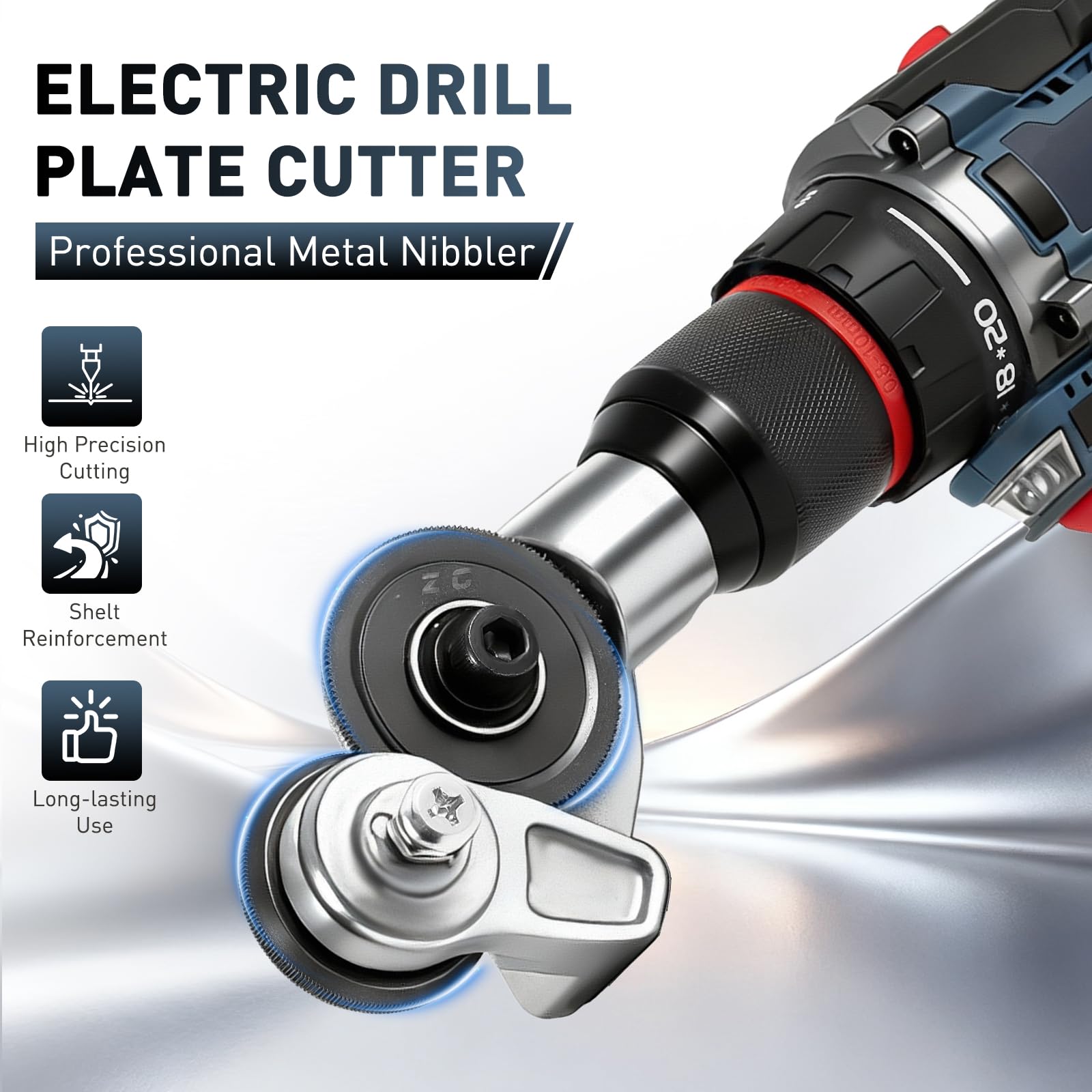 Hilandkom nibble attachment on drill mount showing quick, tool-free installation