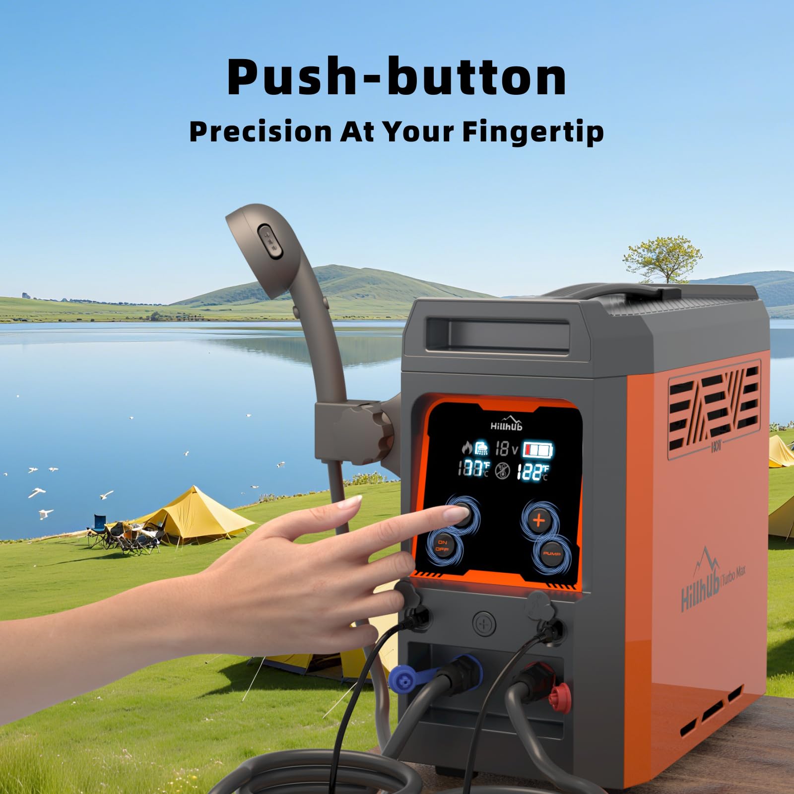 Hillhub 4000mAh battery powers long outdoor hot water sessions.