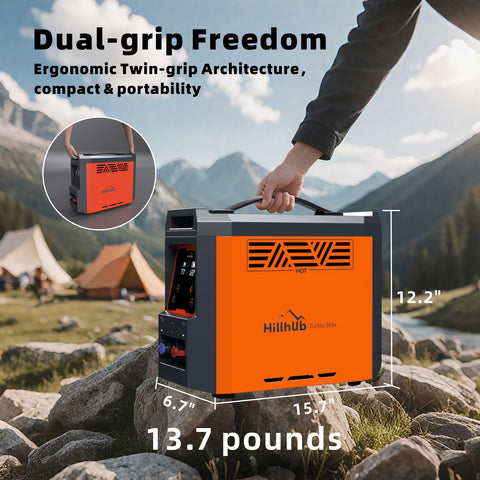 Hillhub delivers up to 100 minutes of hot water on full charge.