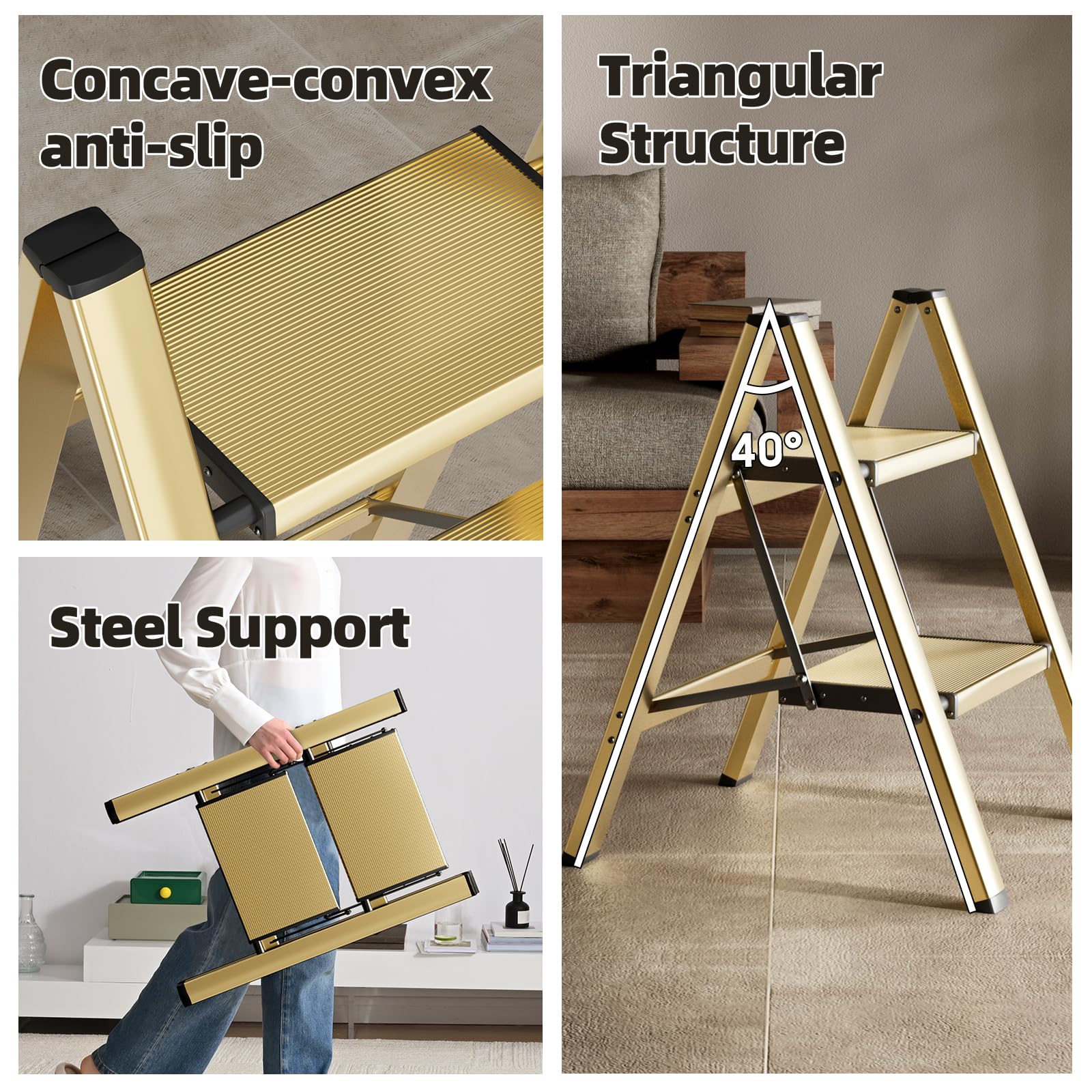 HillhutApex 2 Step Ladder folded compact for easy storage.