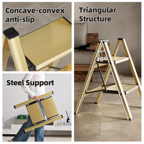 HillhutApex 2 Step Ladder folded compact for easy storage.