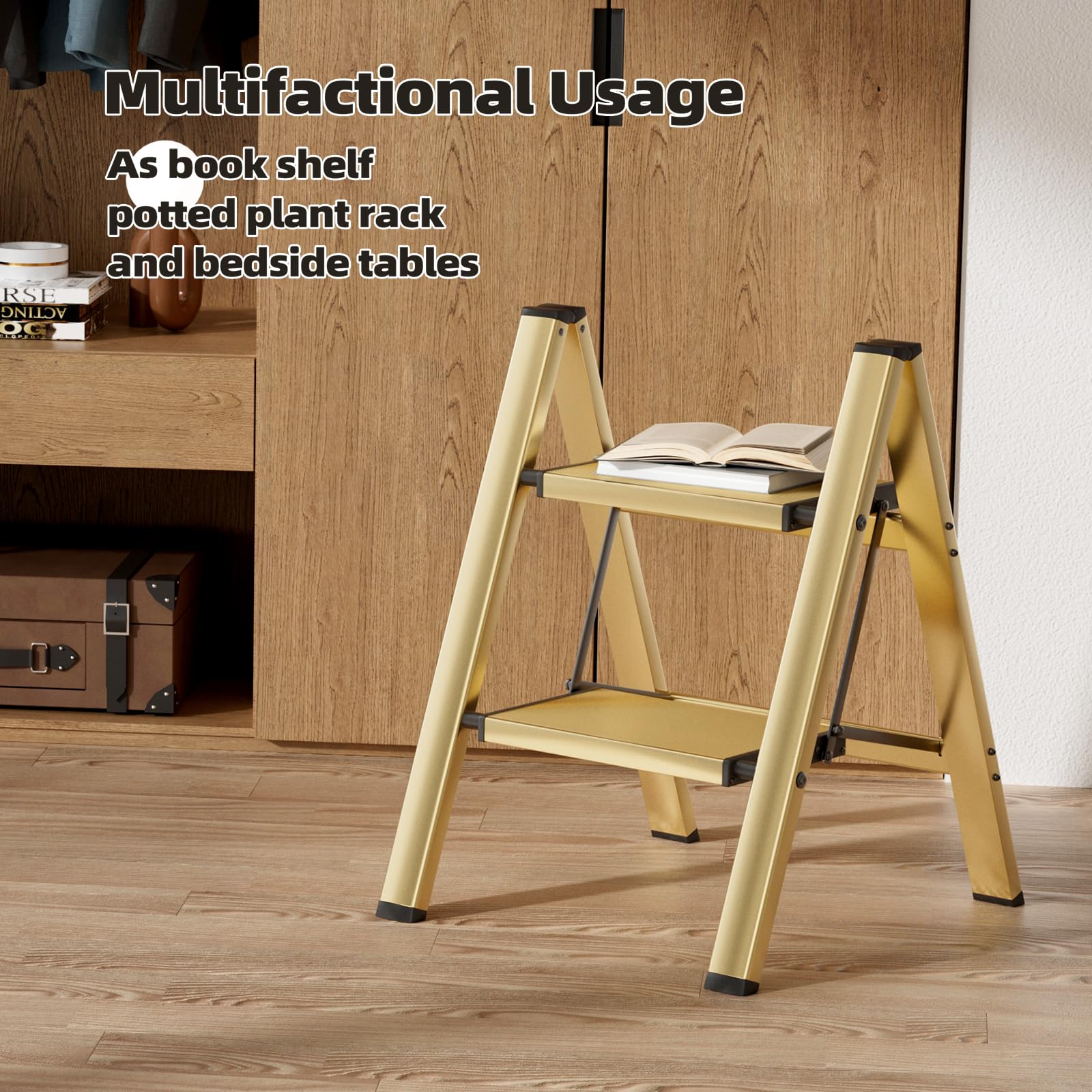 HillhutApex 2 Step Ladder gold color complements modern interiors.