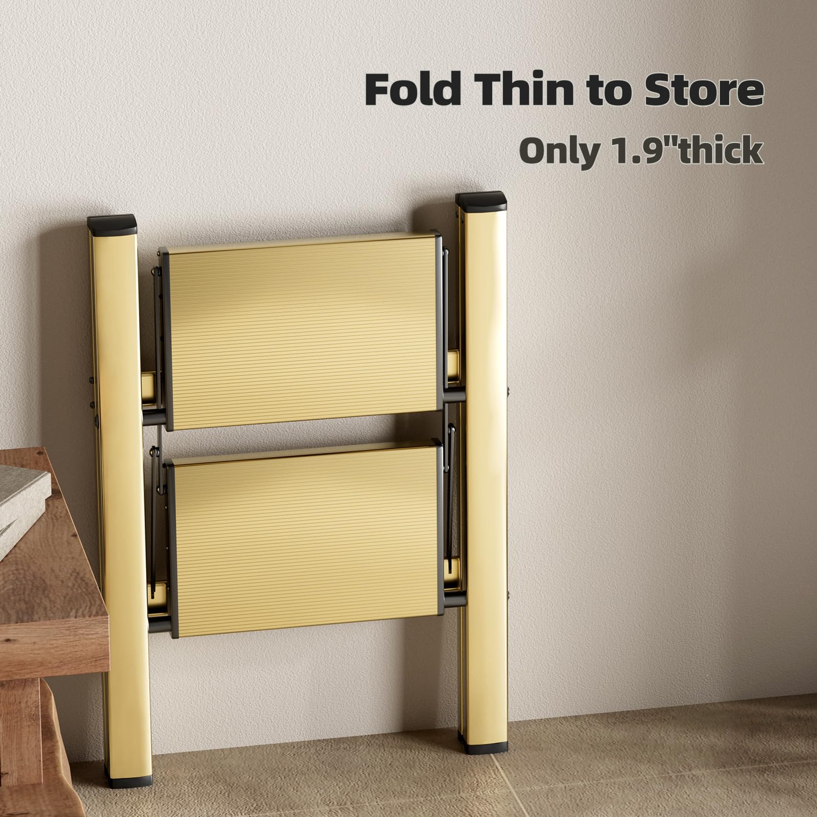 HillhutApex 2 Step Ladder non-slip pads prevent movement on diverse floors.