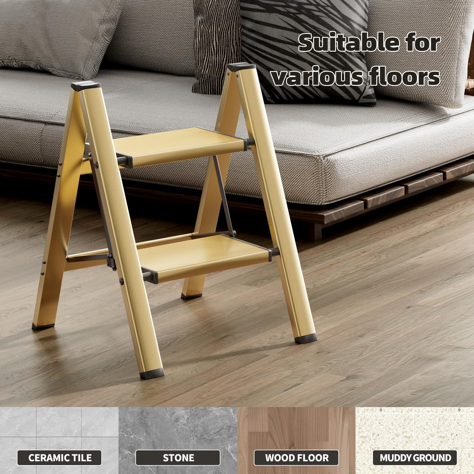 HillhutApex 2 Step Ladder portable for quick setup in home or office.