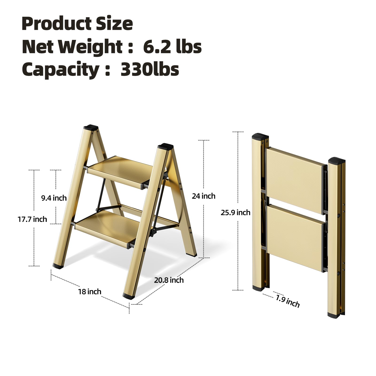 HillhutApex 2 Step Ladder wide steps provide comfortable footing.