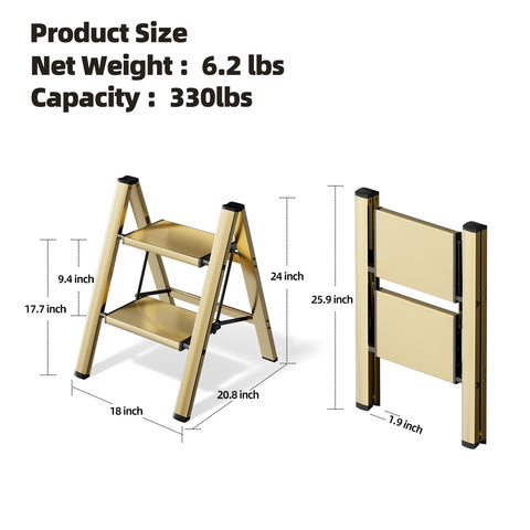 HillhutApex 2 Step Ladder wide steps provide comfortable footing.