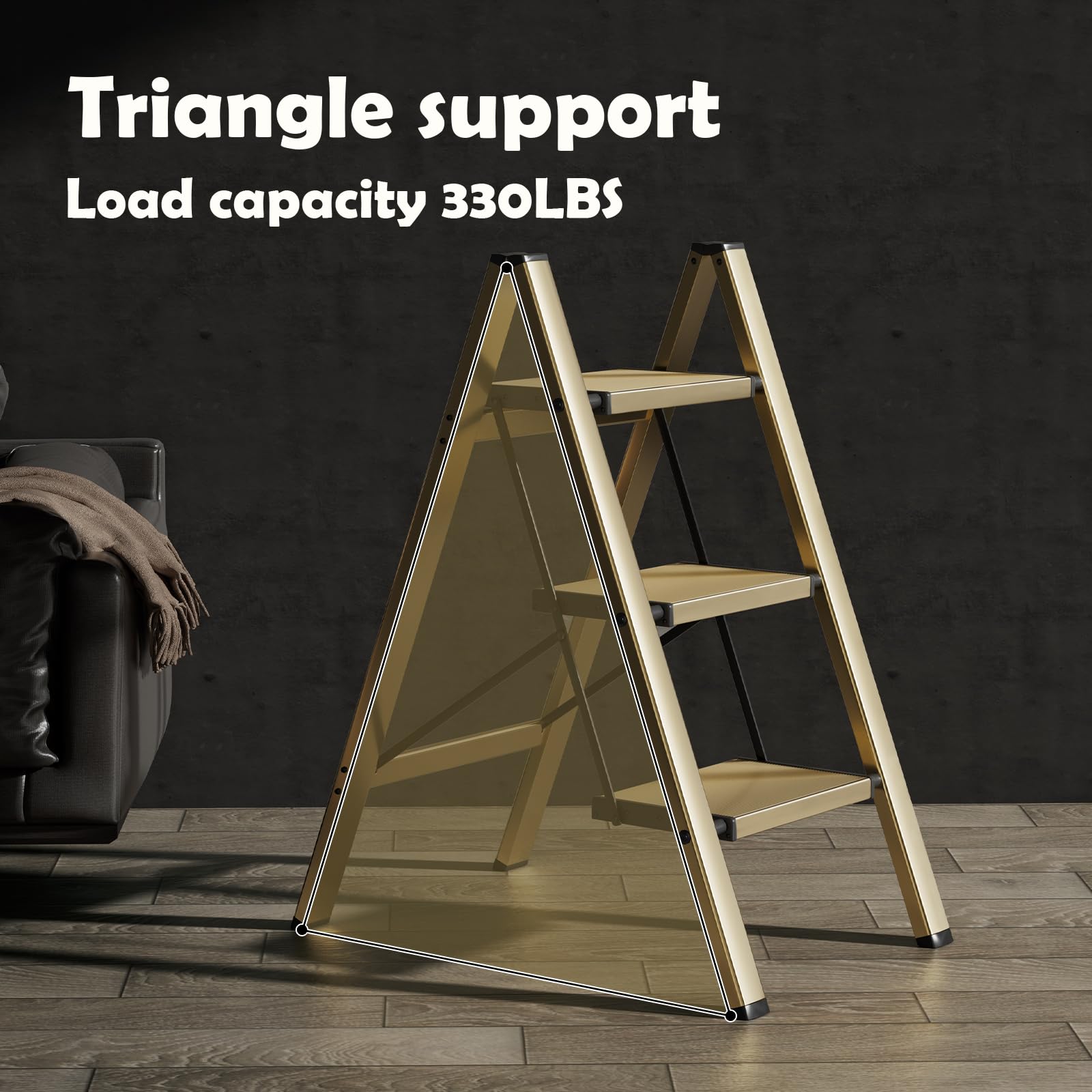 HillhutApex 3-step stool folded compact for easy storage in small spaces.