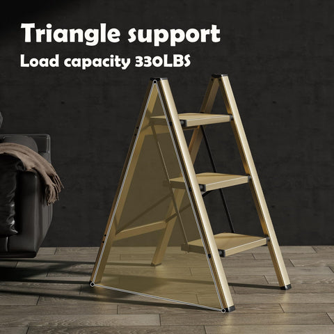 HillhutApex 3-step stool folded compact for easy storage in small spaces.