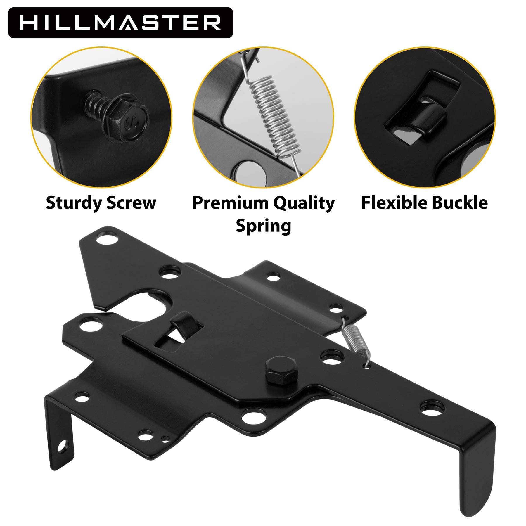 HILLMASTER black-finish gate latch complements outdoor decor with strong protection.