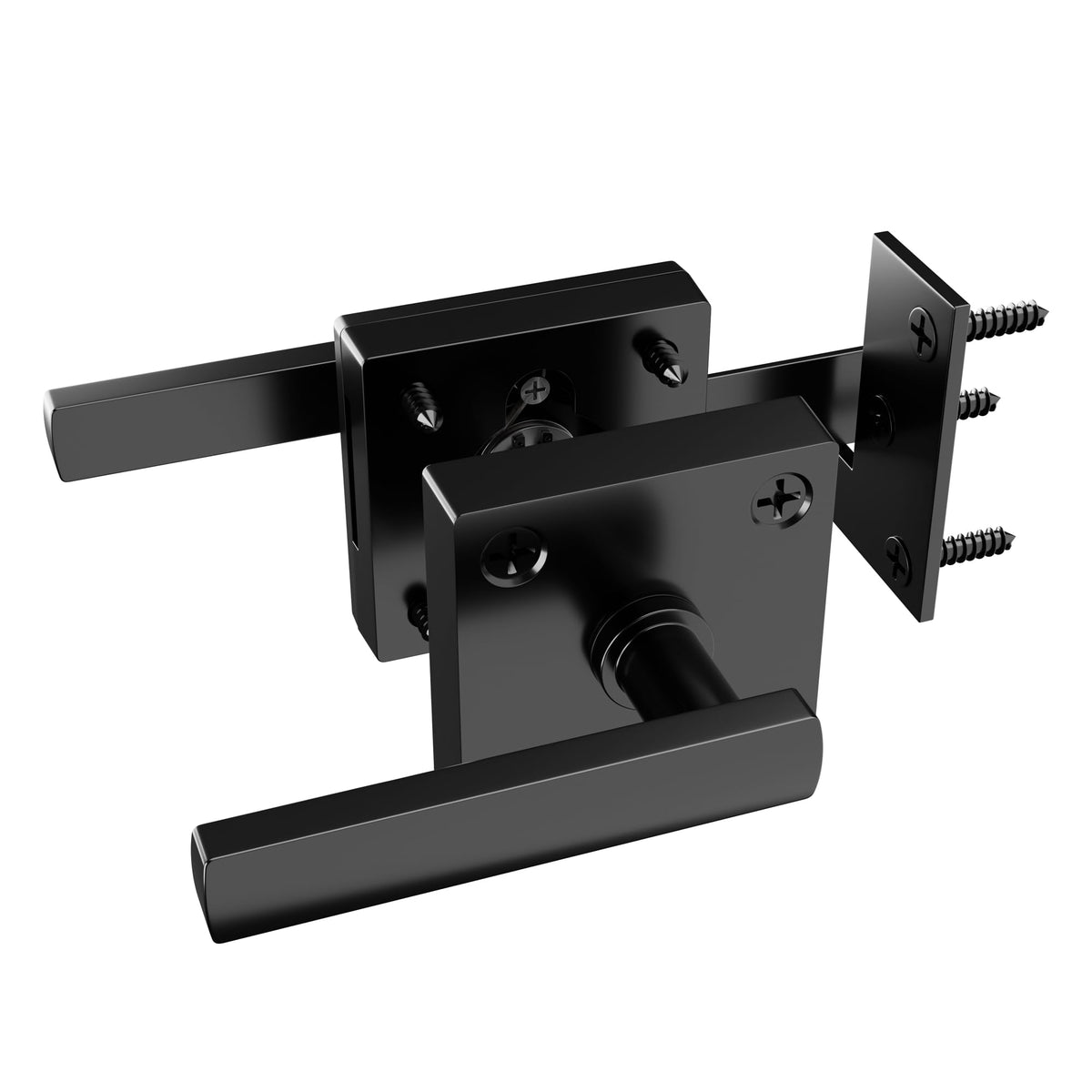 Hillmaster double-sided gate latch installed on a wooden fence for durable outdoor security.