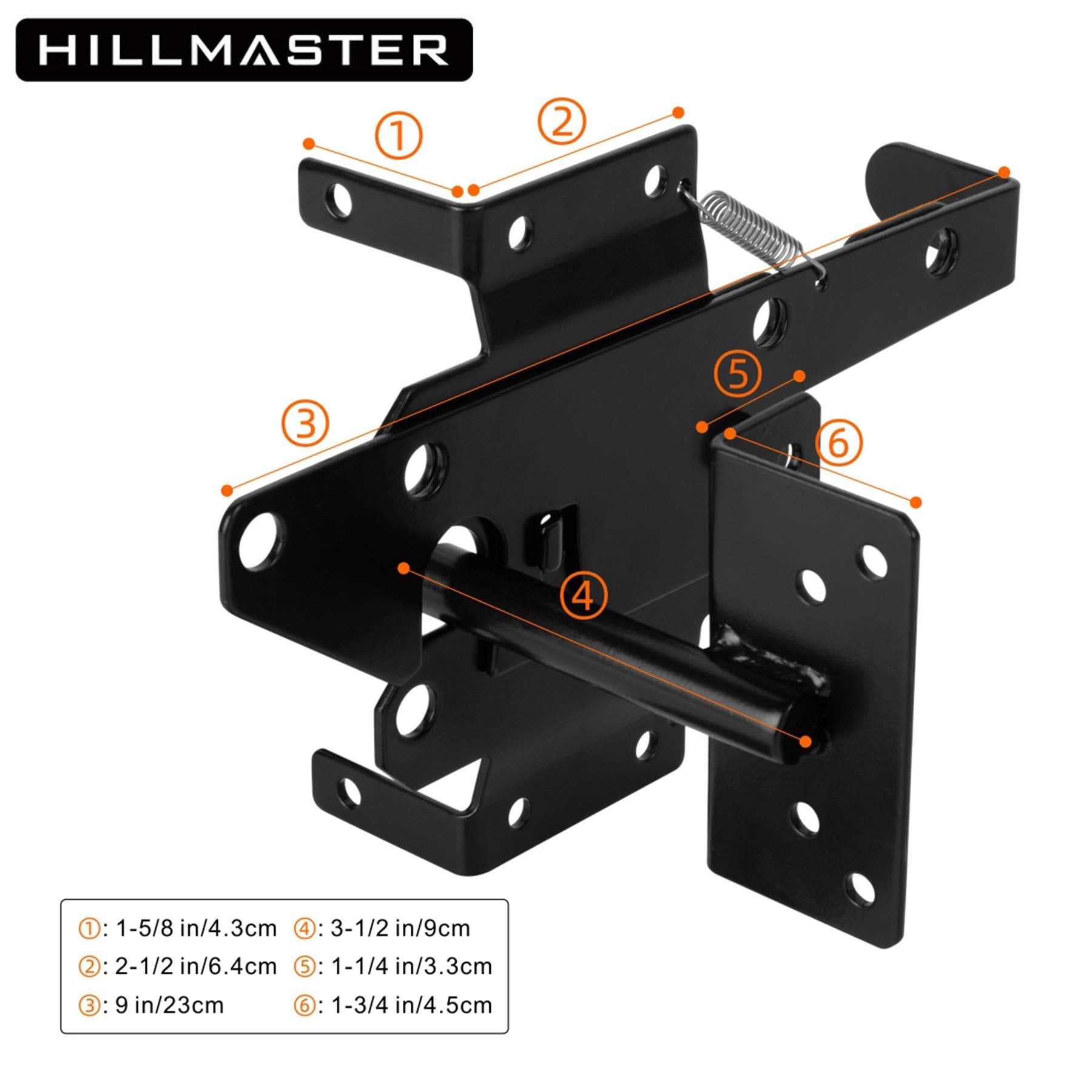 HILLMASTER fingertip-release gate latch provides easy operation from either side.
