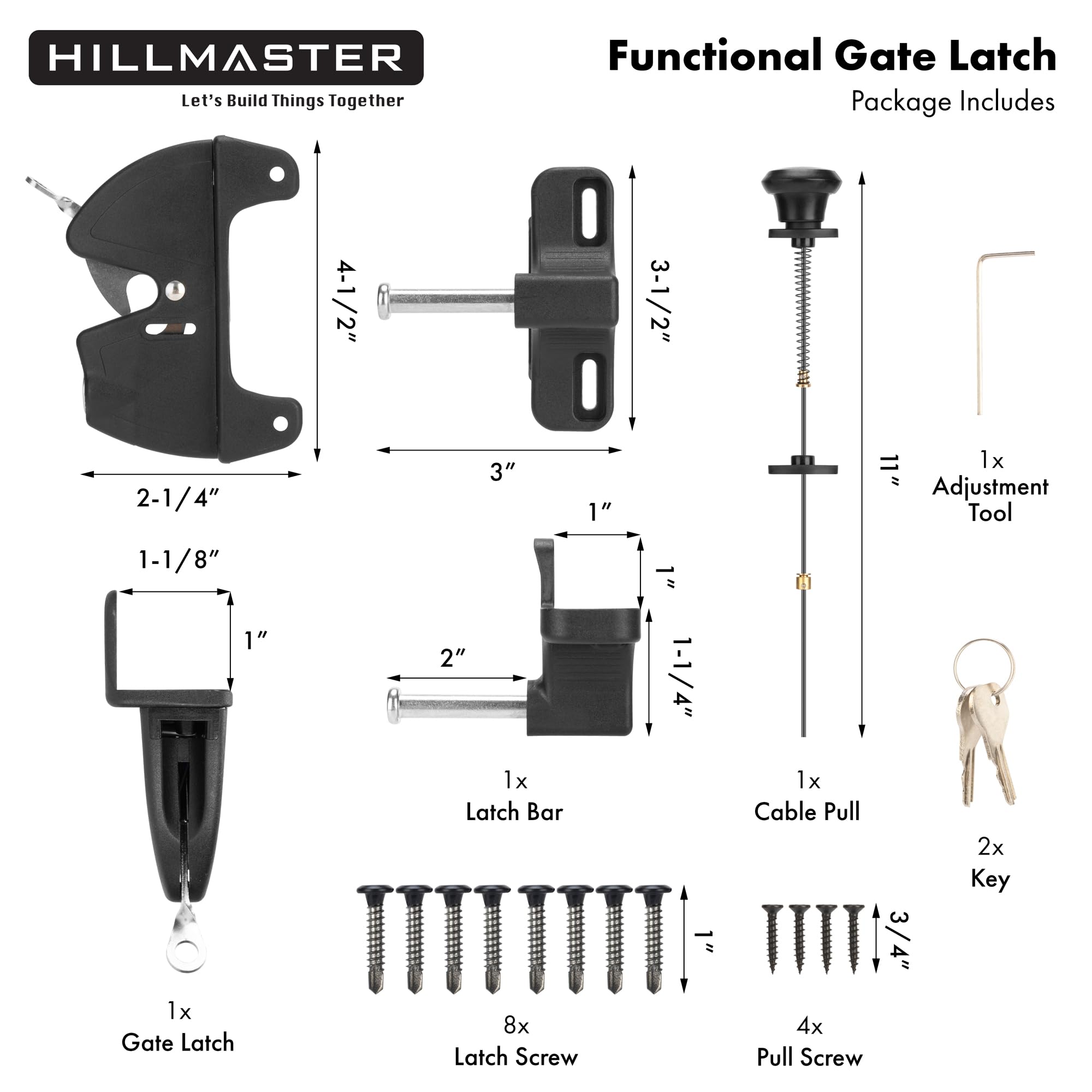 Hillmaster installation kit with keys and hardware for quick setup.