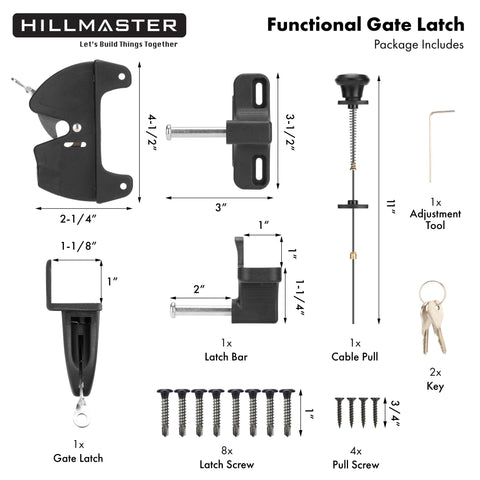 Hillmaster installation kit with keys and hardware for quick setup.