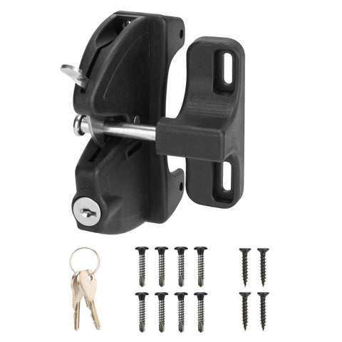 Hillmaster key lockable 2-sided gate latch in black finish secures outdoor gates.