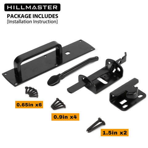 Hillmaster multipurpose fence latch suited for wood, vinyl, and metal gates.