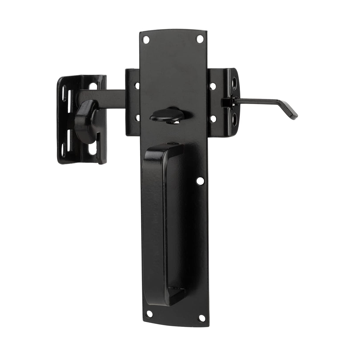 Hillmaster self-closing thumb gate latch front view shows secure privacy fencing.