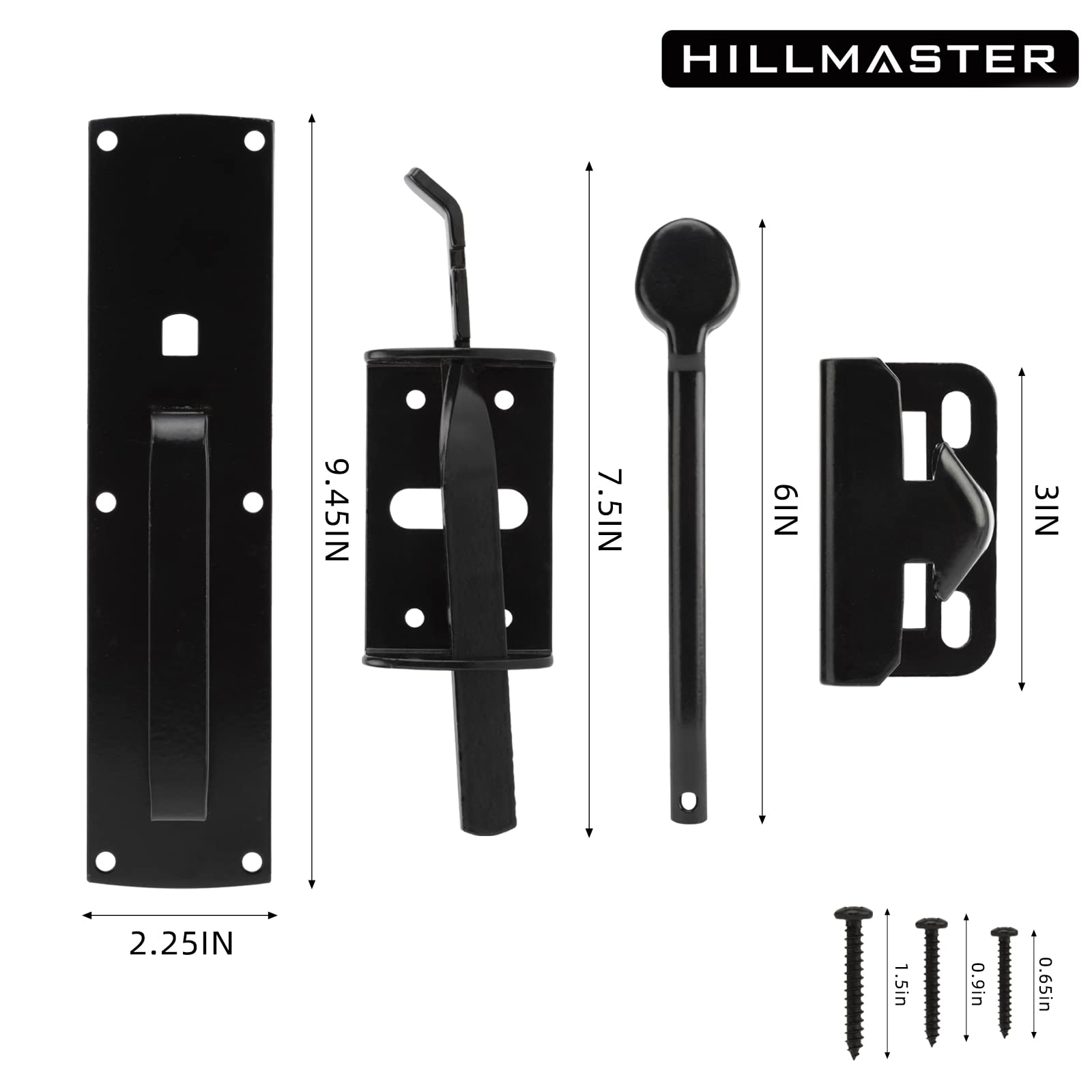 Hillmaster powder-coated finish on latch signals corrosion resistance and durability.