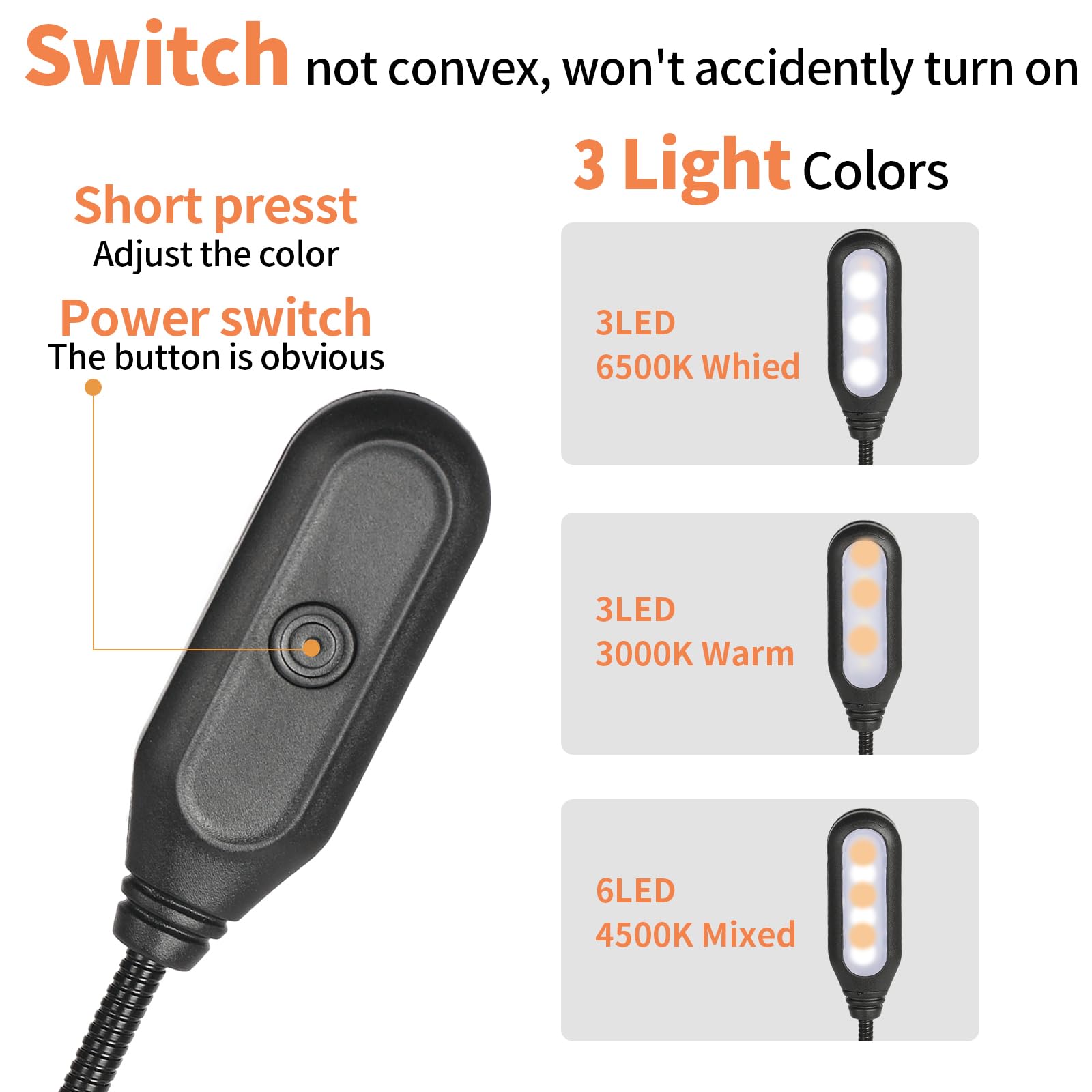 Hilngav 3-color temperature dimmable light with natural, warm, and mixed tones for reading.