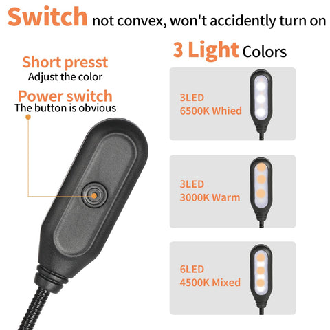 Hilngav 3-color temperature dimmable light with natural, warm, and mixed tones for reading.