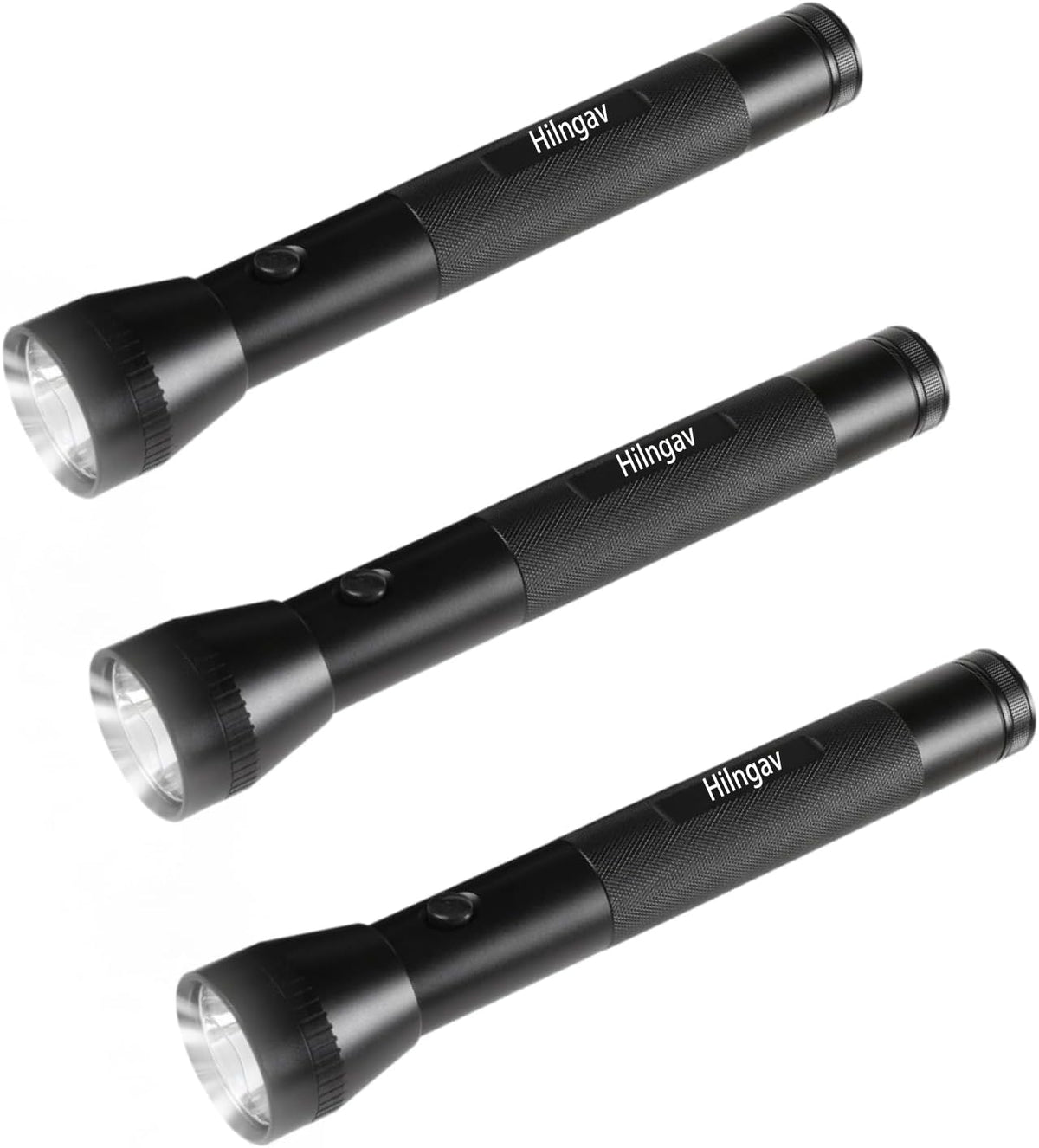 Hilngav heavy-duty 3-D battery flashlight beam for rugged tasks