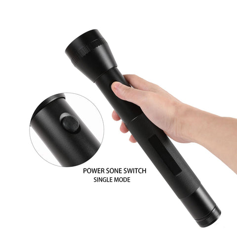 Hilngav heavy-duty D-battery LED flashlight, side view, rugged reliability in harsh environments.