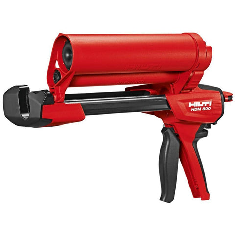 Hilti HDM 500 in-use on a busy jobsite demonstrating steady dispensing
