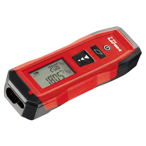 Hilti PD-S distance meter display lit, easy reading in dim spaces.