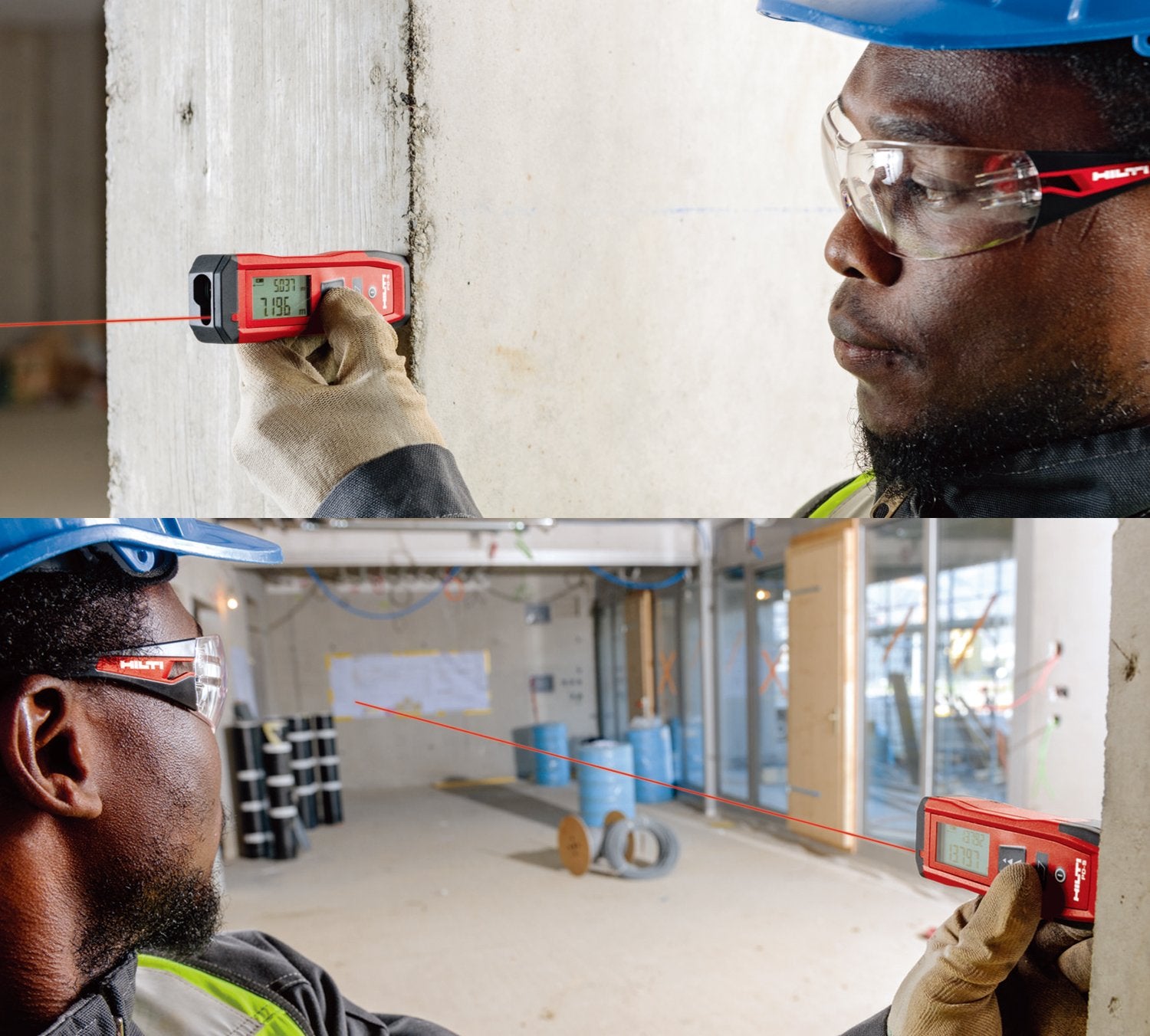 Hilti PD-S distance meter measuring area, ideal for paint or flooring estimates.