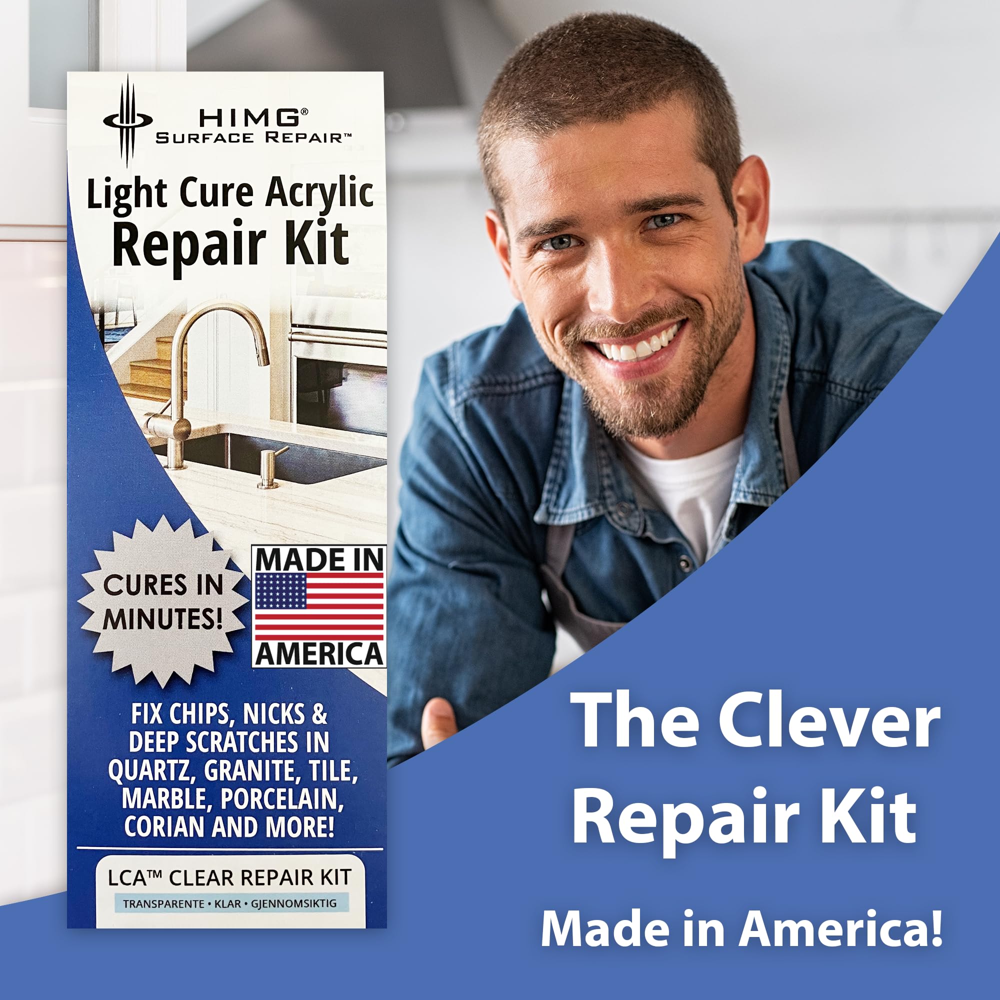 HIMG repair kit addressing edge chips on various stone types