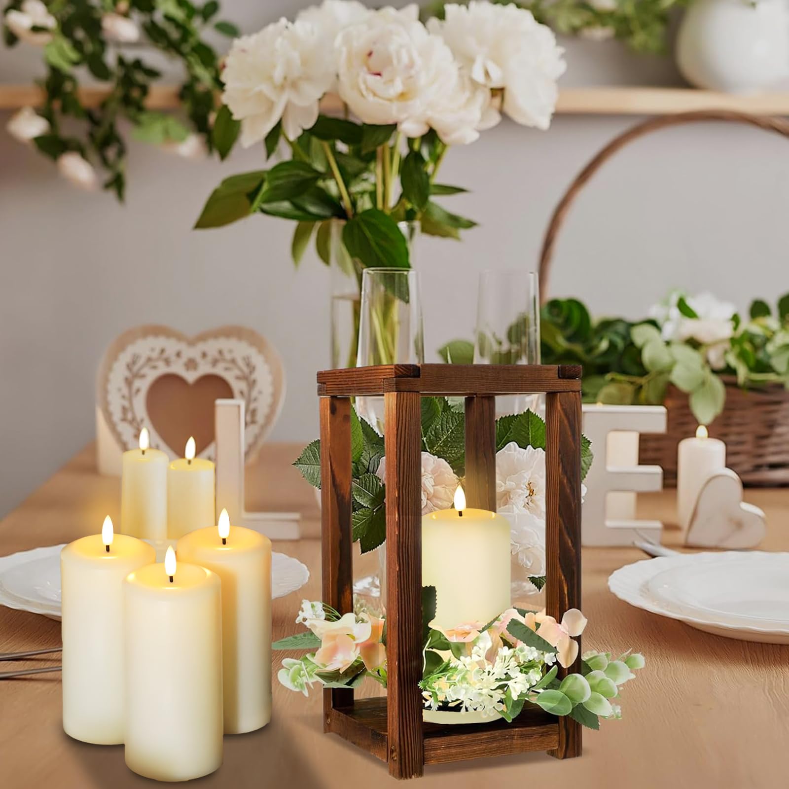 Hinabichan 6-inch flameless candle in lanterns adds timeless glow.