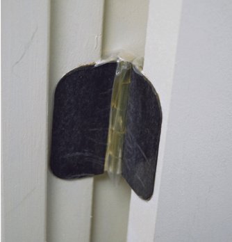 Hinge-Mag shield applied to hinge front and back during painting.