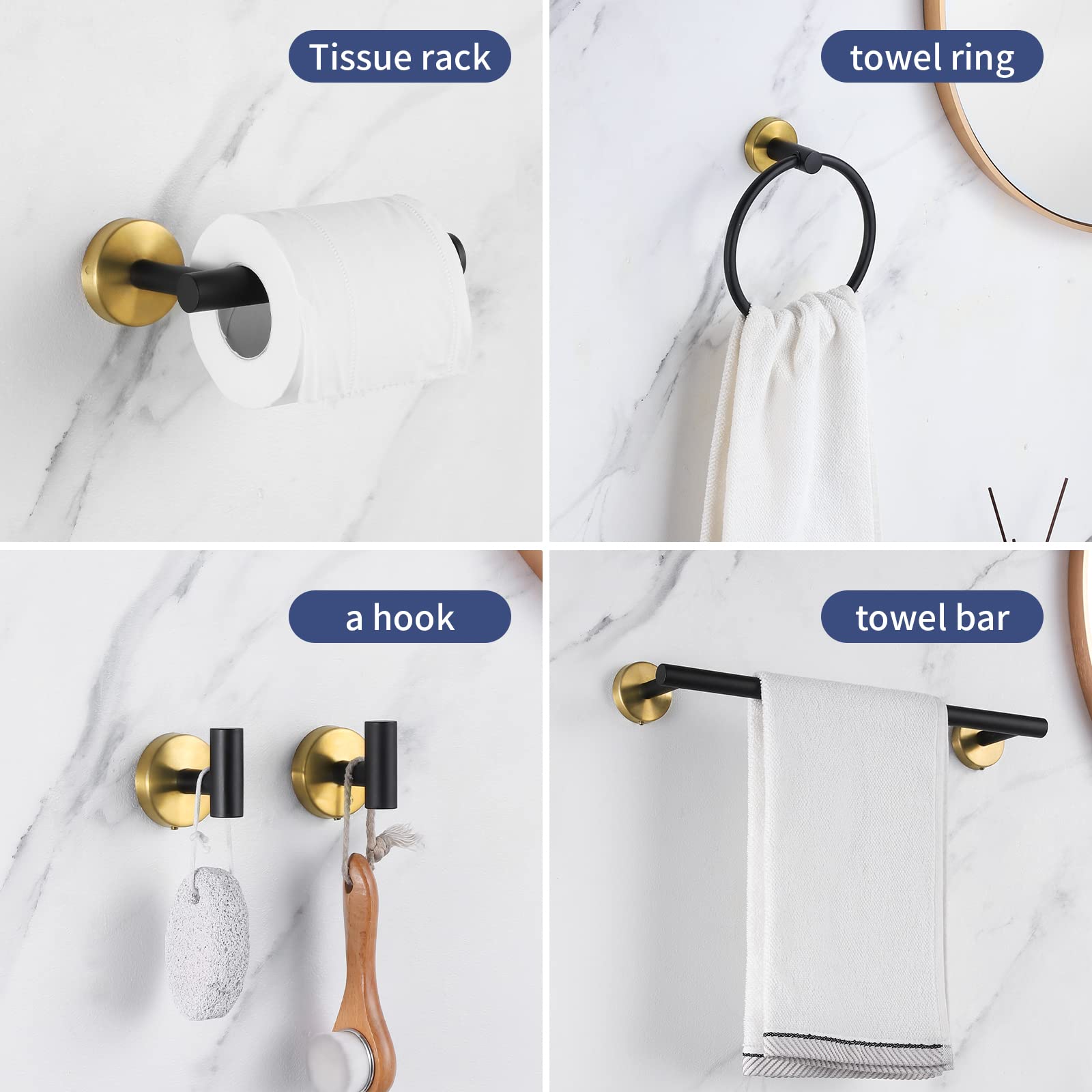 Hinmood towel hooks in black gold for robes and towels