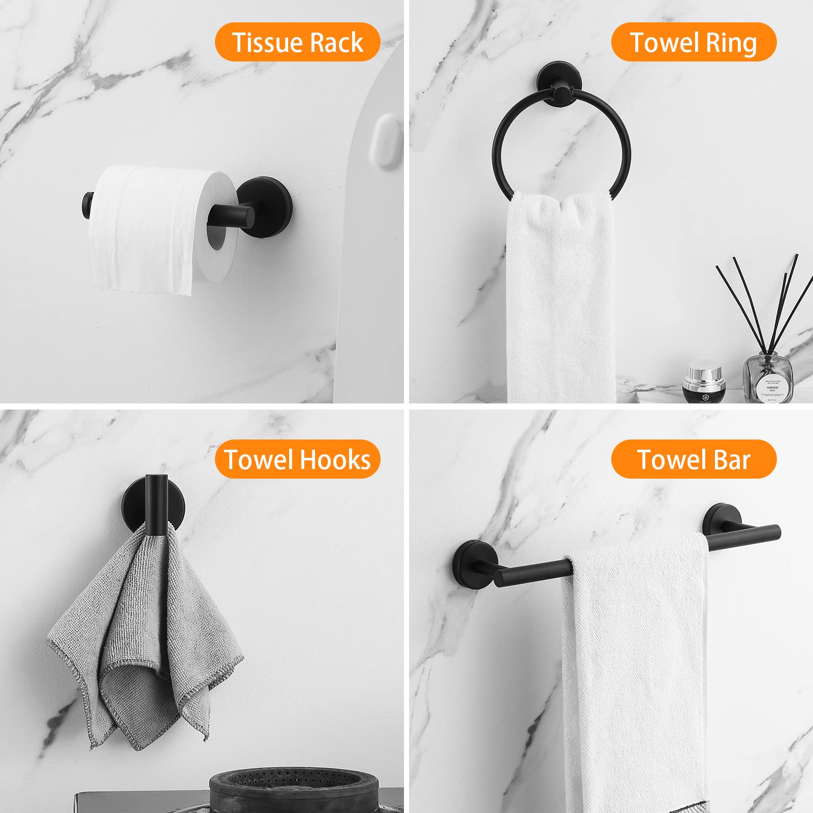 Hinmood towel hooks in black offer sturdy hanging for towels and robes
