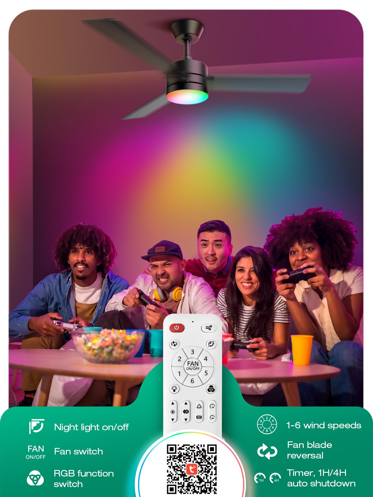 Hinomy remote-controlled ceiling fan with app access