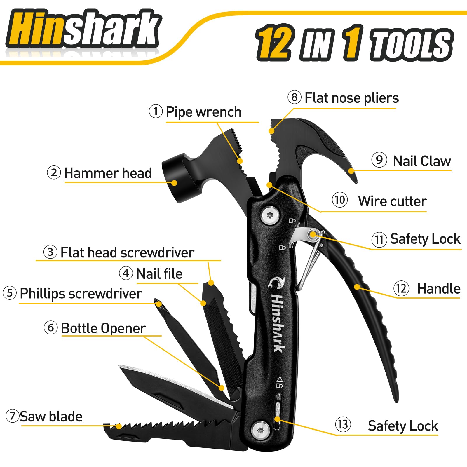 Hinshark mini hammer and nail claw for quick fixes on the go.