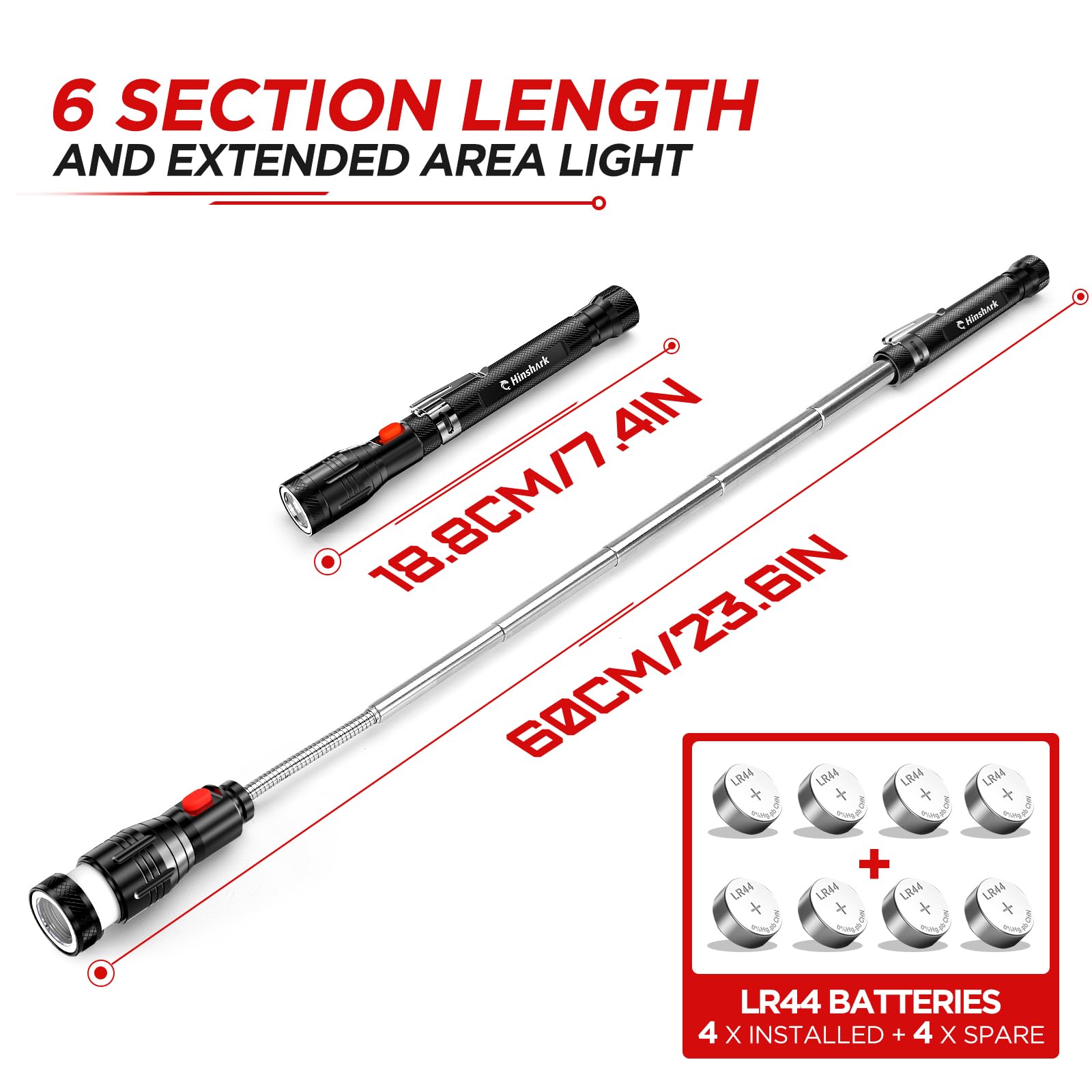 Hinshark magnetic base frees both hands by attaching to metal surfaces.
