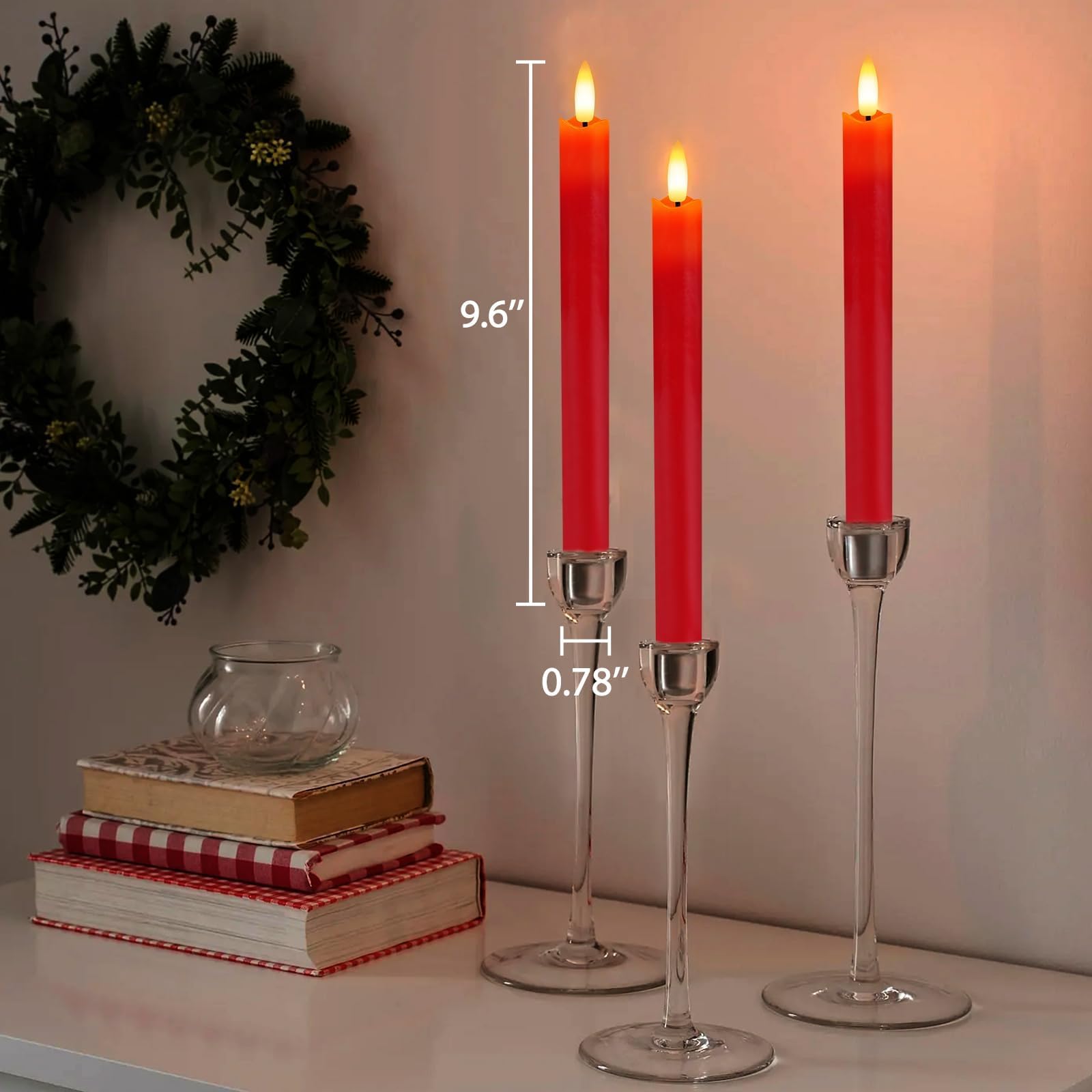 HINZER close-up of 3D wick flicker effect on a taper candle